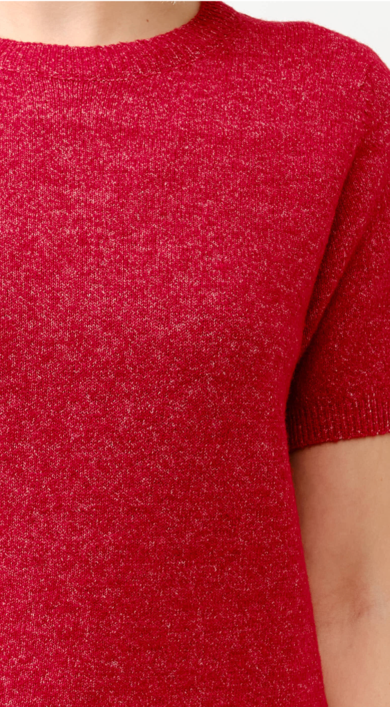 Red Short Sleeve Crew Neck Sweater