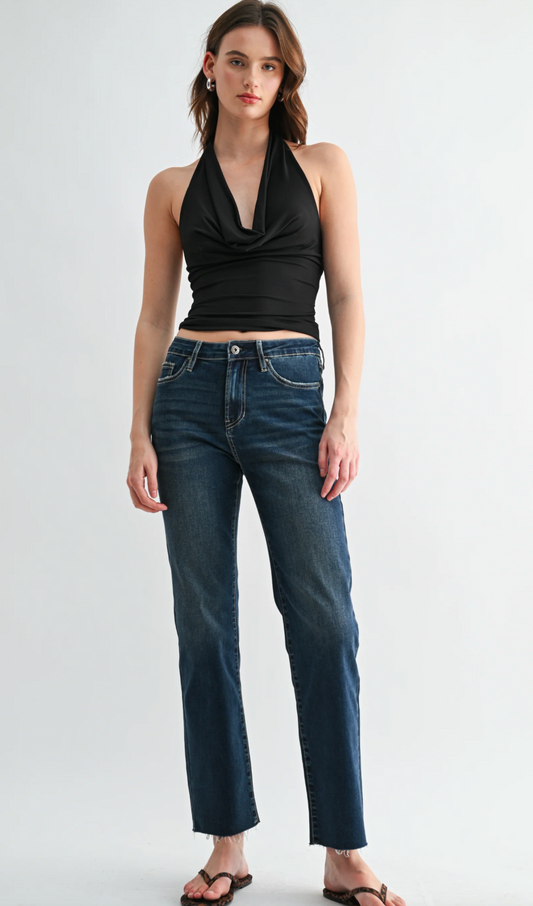 High-Rise Straight Leg Jeans – Dark Denim by Mica