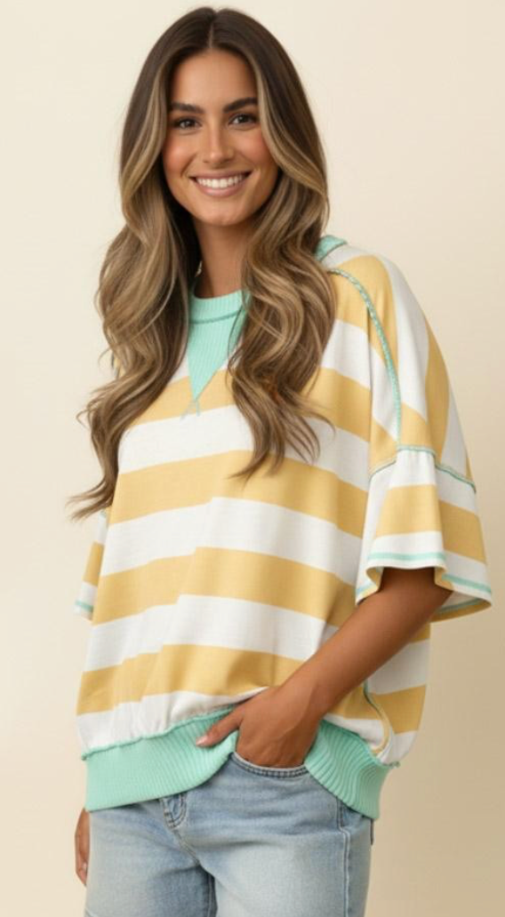 Flutter Sleeve Stripe French Terry Top