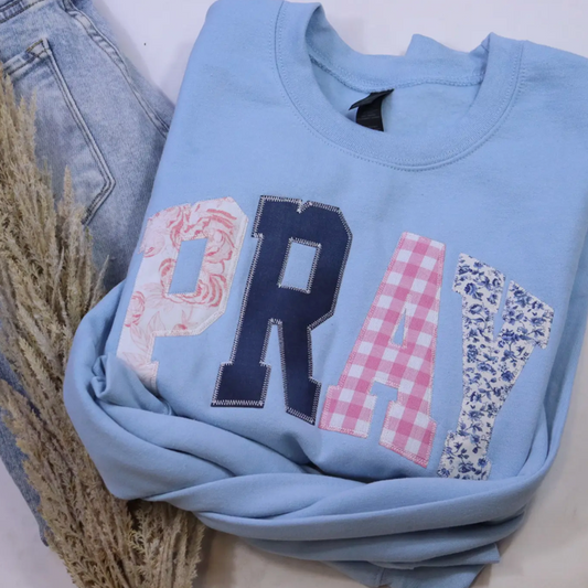 Blue Pray Applique Sweatshirt