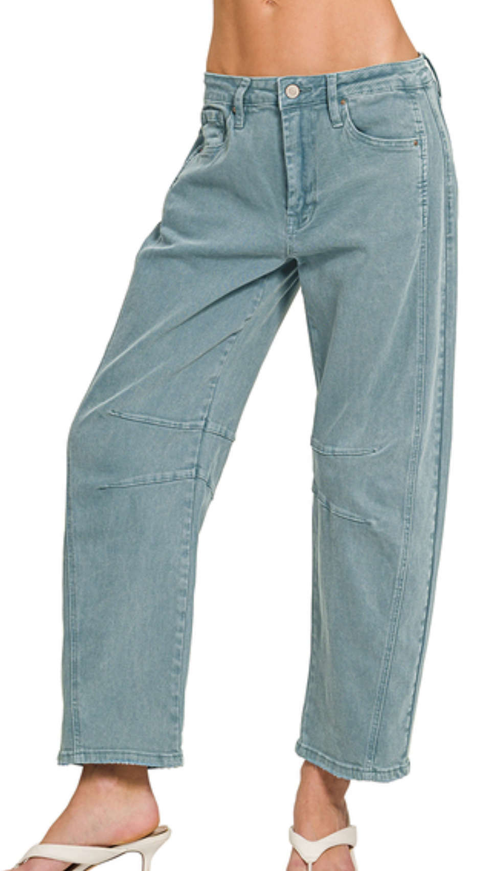 Side Barrel Leg Jeans in Teal