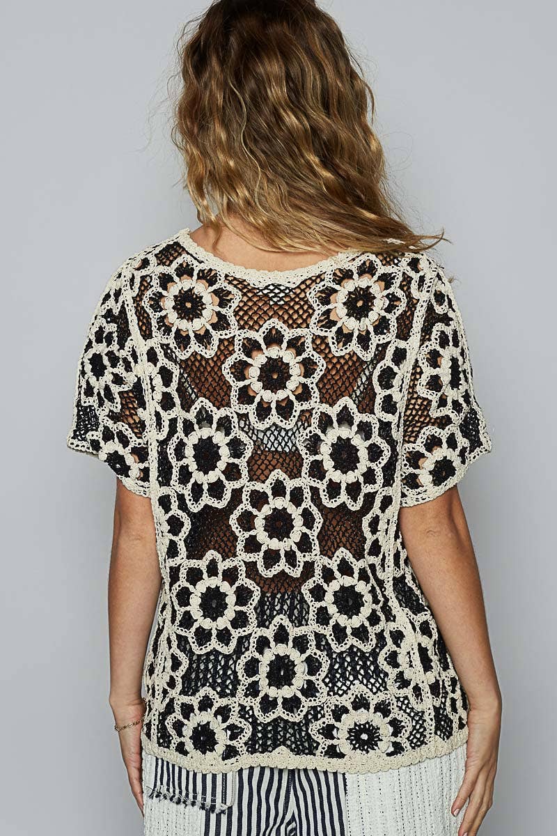 Short Sleeve Crochet Knit Top