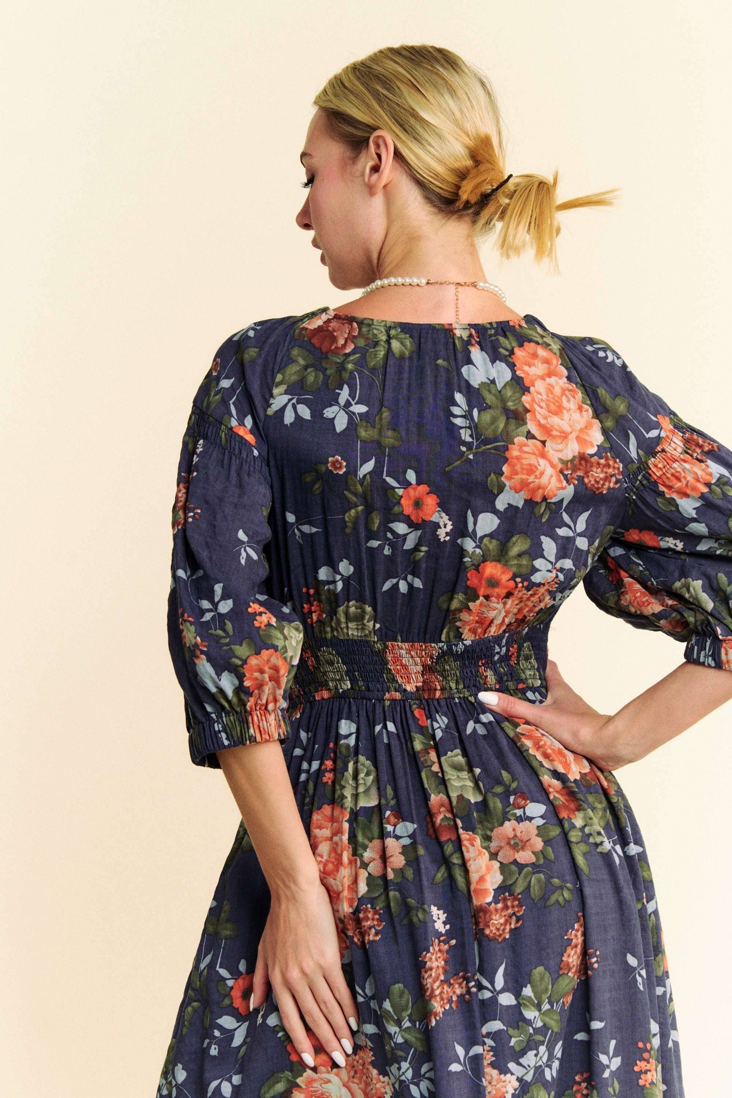 Floral Printed Smocked Waist Maxi Dress