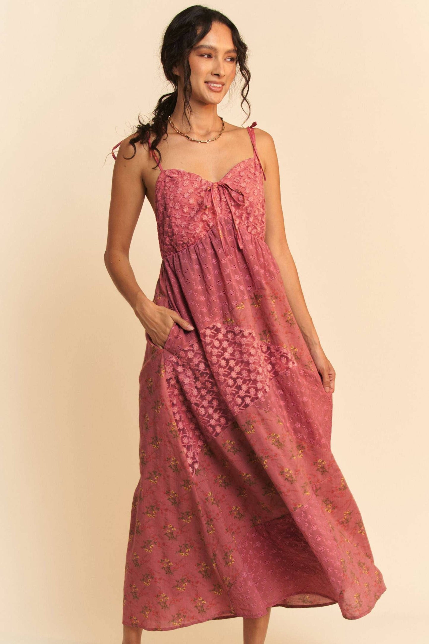 Floral Lace Fabric Patchwork Maxi Dress
