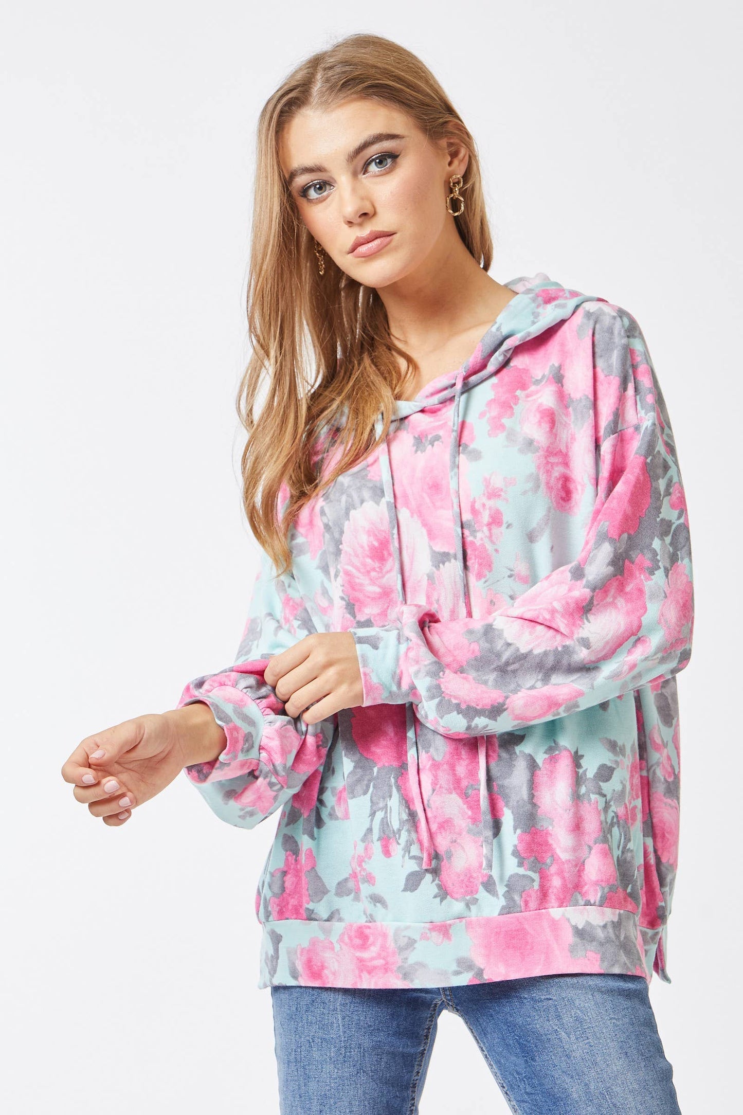 Mint & Pink Floral Hoodie