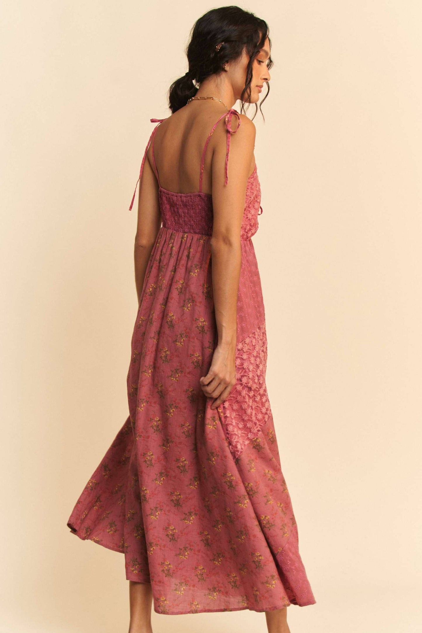 Floral Lace Fabric Patchwork Maxi Dress