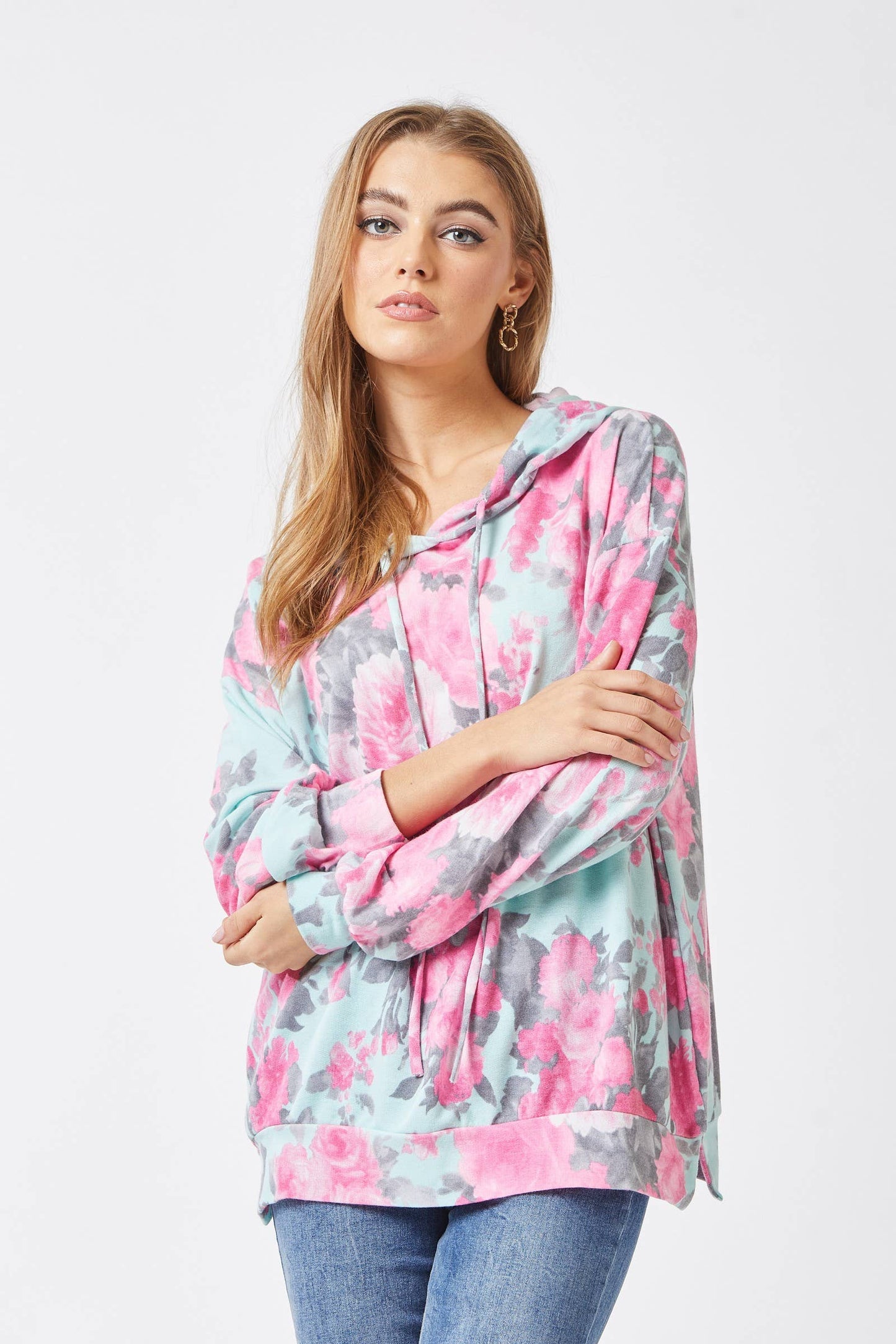 Mint & Pink Floral Hoodie