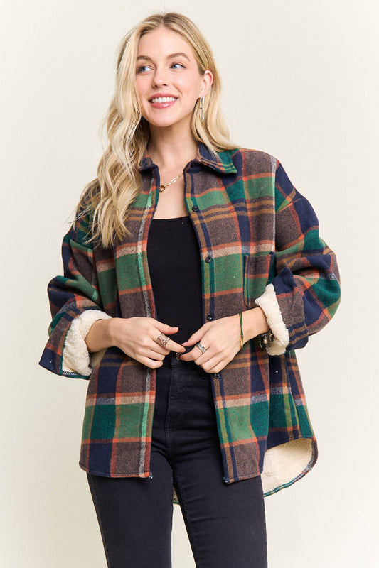 Plaid Sherpa-Lined Button Down Shacket