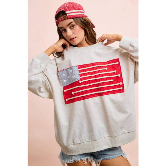 American Flag Patch Long Sleeve Top