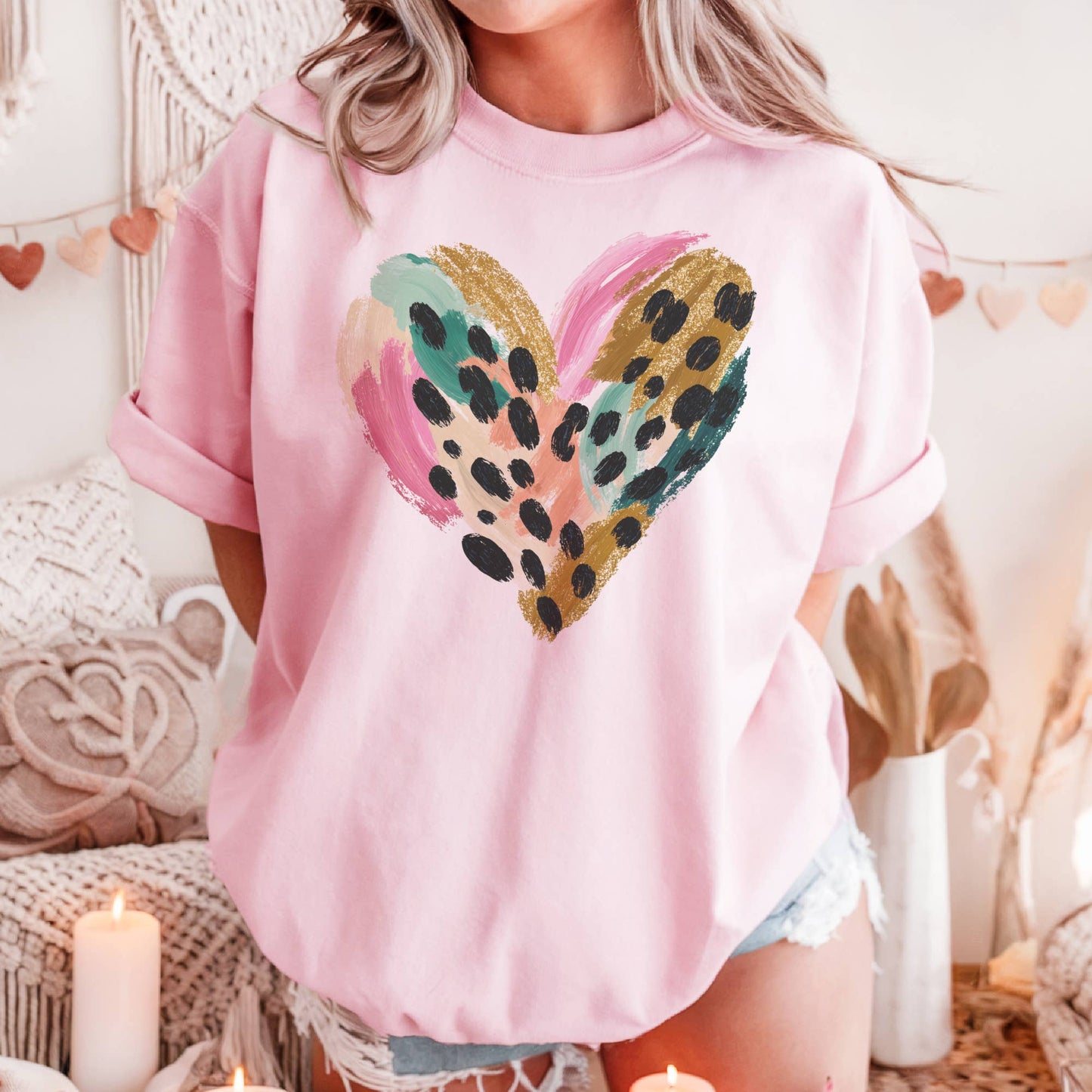 Valentine’s Leopard Heart Retro Love Graphic Tee