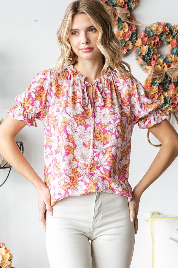 Floral Ruffle Neck Top