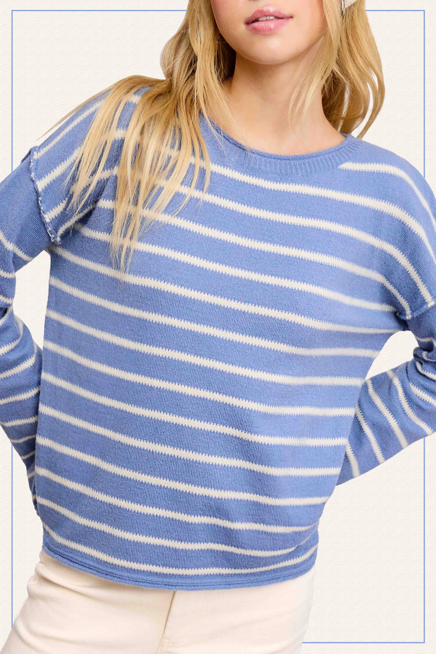 Striped Round Neck Loose Fit Long Sleeve Sweater