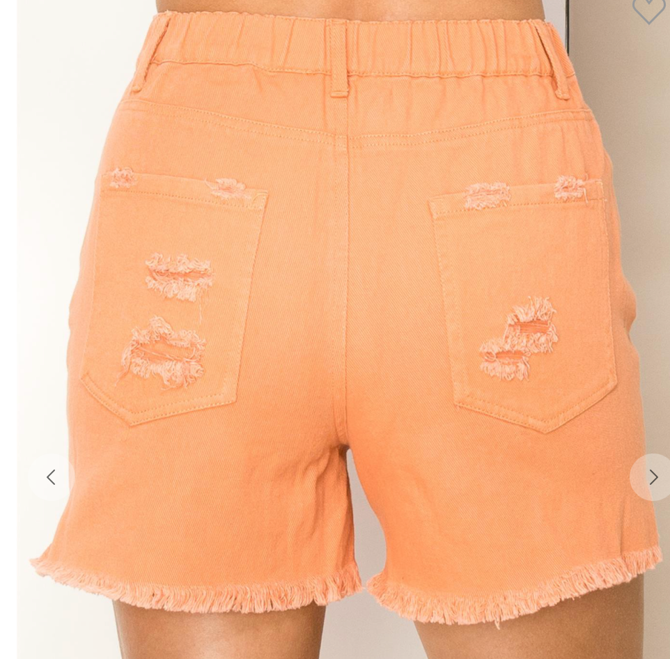 Orange Distressed Denim Shorts