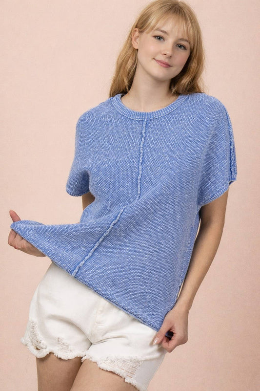 Sky Blue Mineral Washed Knit Top
