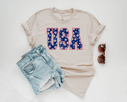 USA Flower Patriotic Graphic Tee
