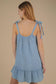 Mineral Washed Shoulder Tie Mini Dress