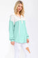 Two Tone Rib Knit Hooded Henley Top – Mint & White