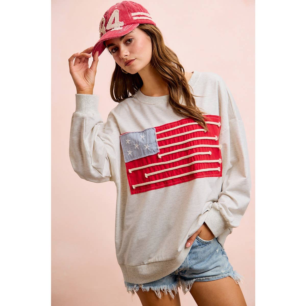 American Flag Patch Long Sleeve Top