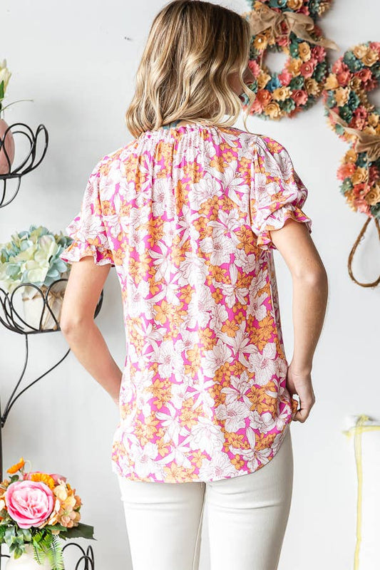 Floral Ruffle Neck Top