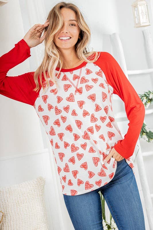 Valentine Scribble Heart Contrast Top