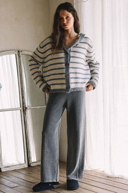 Cozy Stripe Hooded Toggle Cardigan