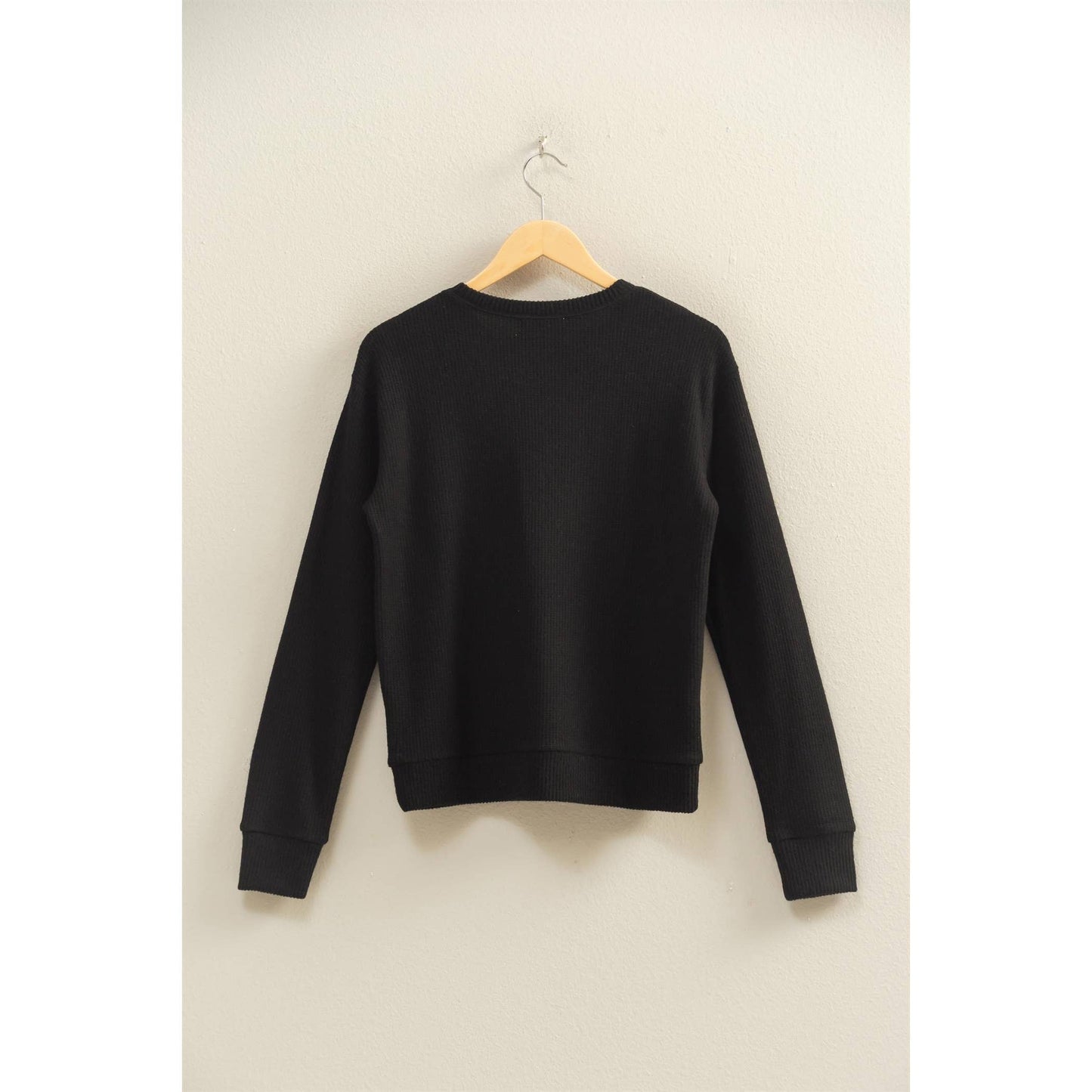 Brushed Waffle Knit Long Sleeve Top