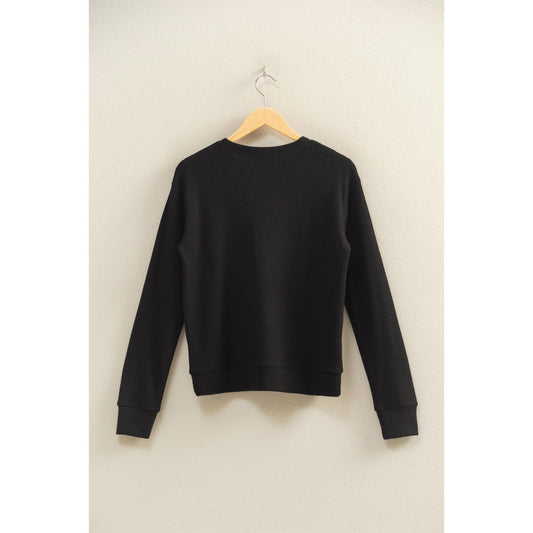 Brushed Waffle Knit Long Sleeve Top