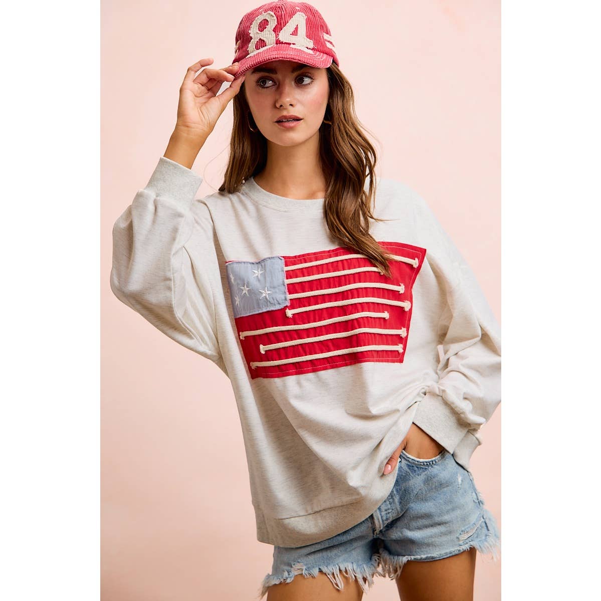 American Flag Patch Long Sleeve Top