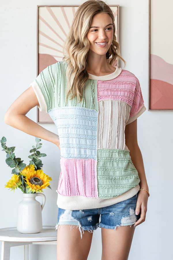 Textured Color Block Patchwork Top