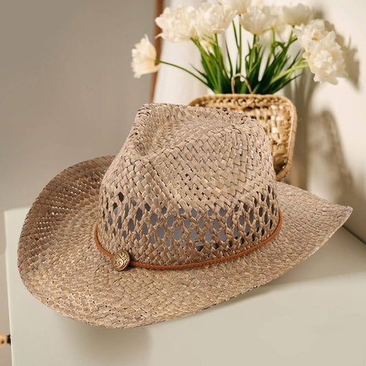 Band Detailed Open Weave Panama Cowboy Hat