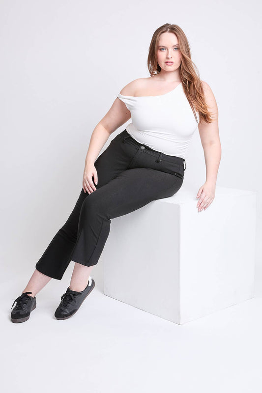 Curvy Hyperstretch Cropped Kick Flare Pants in Black