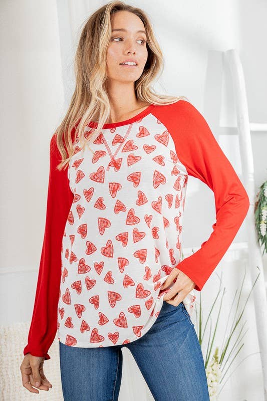 Valentine Scribble Heart Contrast Top