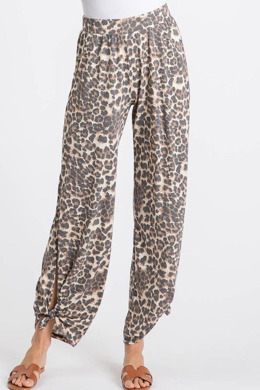 Leopard Print Split Side Pants