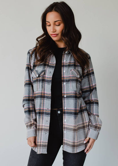 Gray, Red, Camel & Black Plaid Flannel – Bleached Dip Contrast