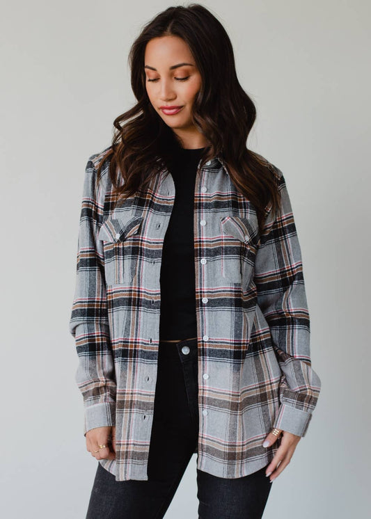 Gray, Red, Camel & Black Plaid Flannel – Bleached Dip Contrast