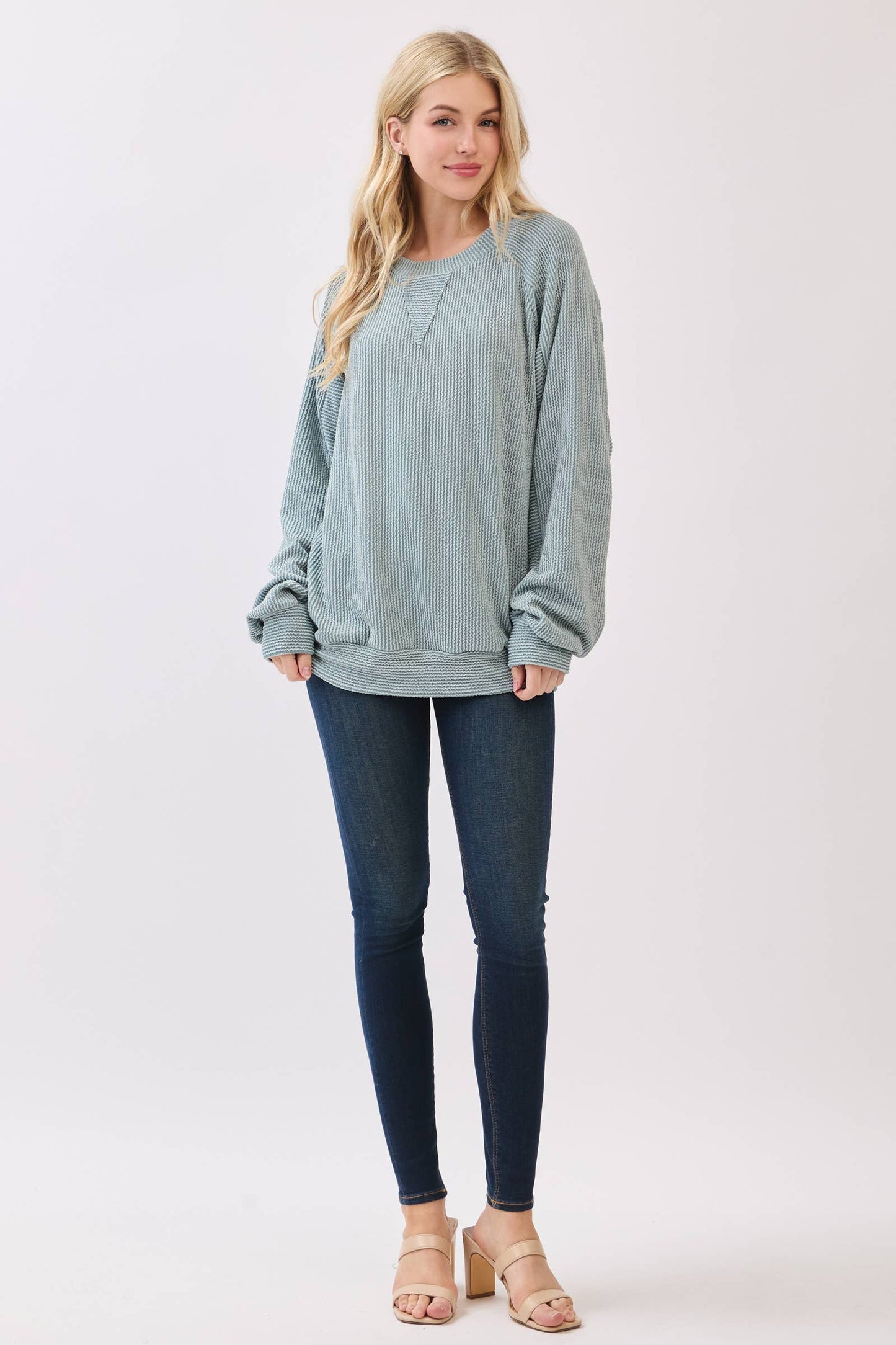 Ribbed Knit Pullover Sweatshirt