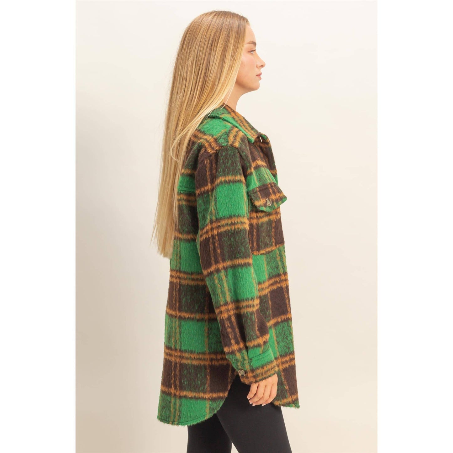 Fuzzy Mohair-Look Plaid Shacket