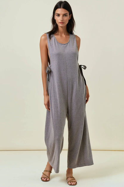 Buttery Soft Striped Knit Overalls with Side Ribbon Tie