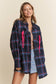 Ruched Pocket Plaid Button-Down Shirt with Ribbon Detail