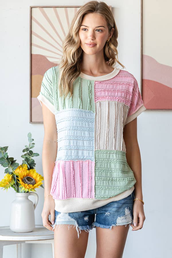 Textured Color Block Patchwork Top