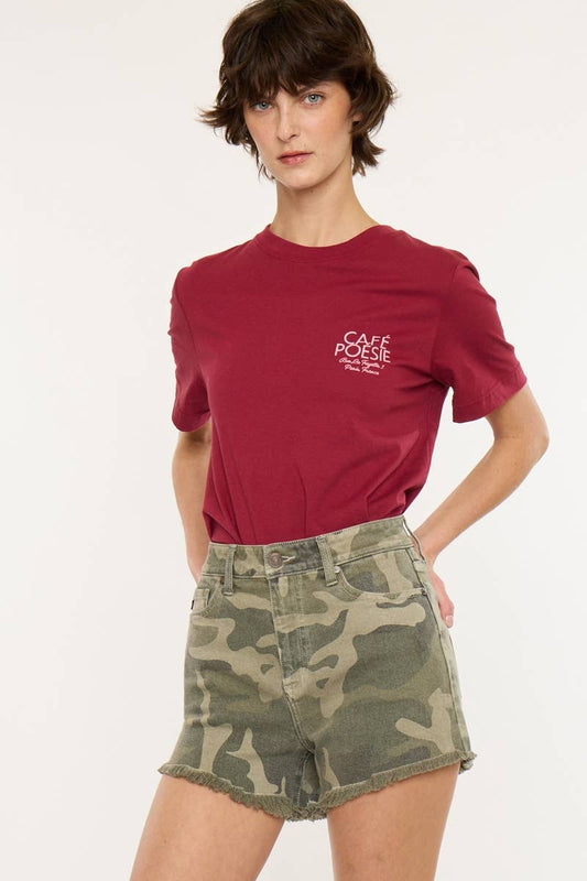 KanCan High Rise Camo Print Stretch Shorts