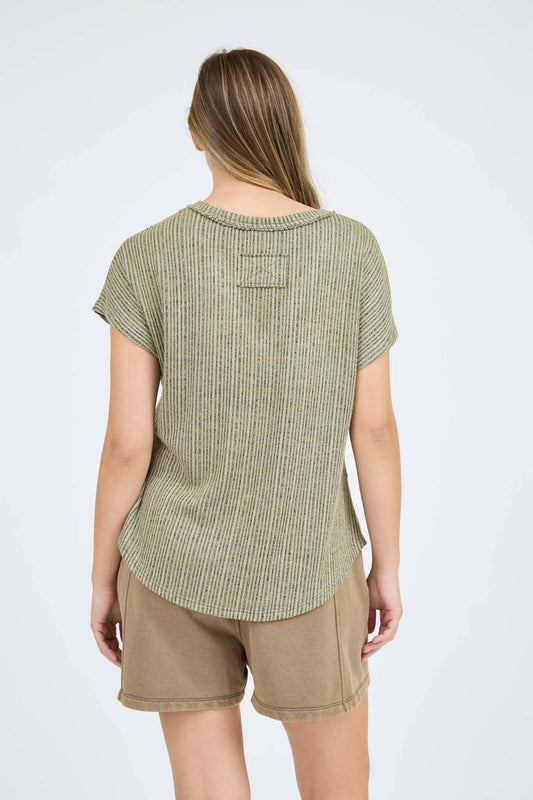 V-Neck Short Sleeve Ribbed Knit Top