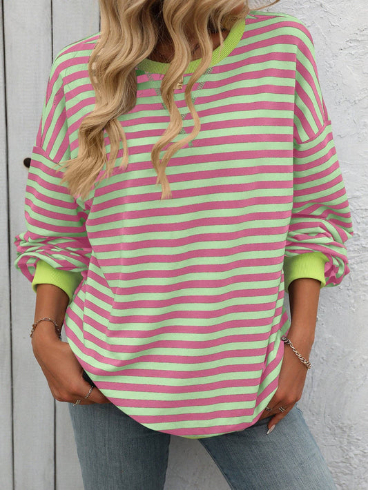 Pink & Green Striped Lightweight Sweatshirt