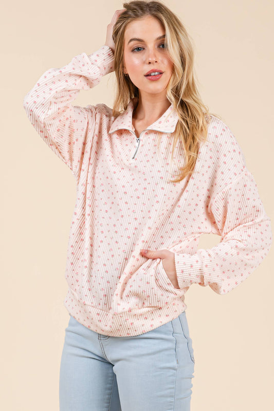 Floral Ribbed Quarter Zip