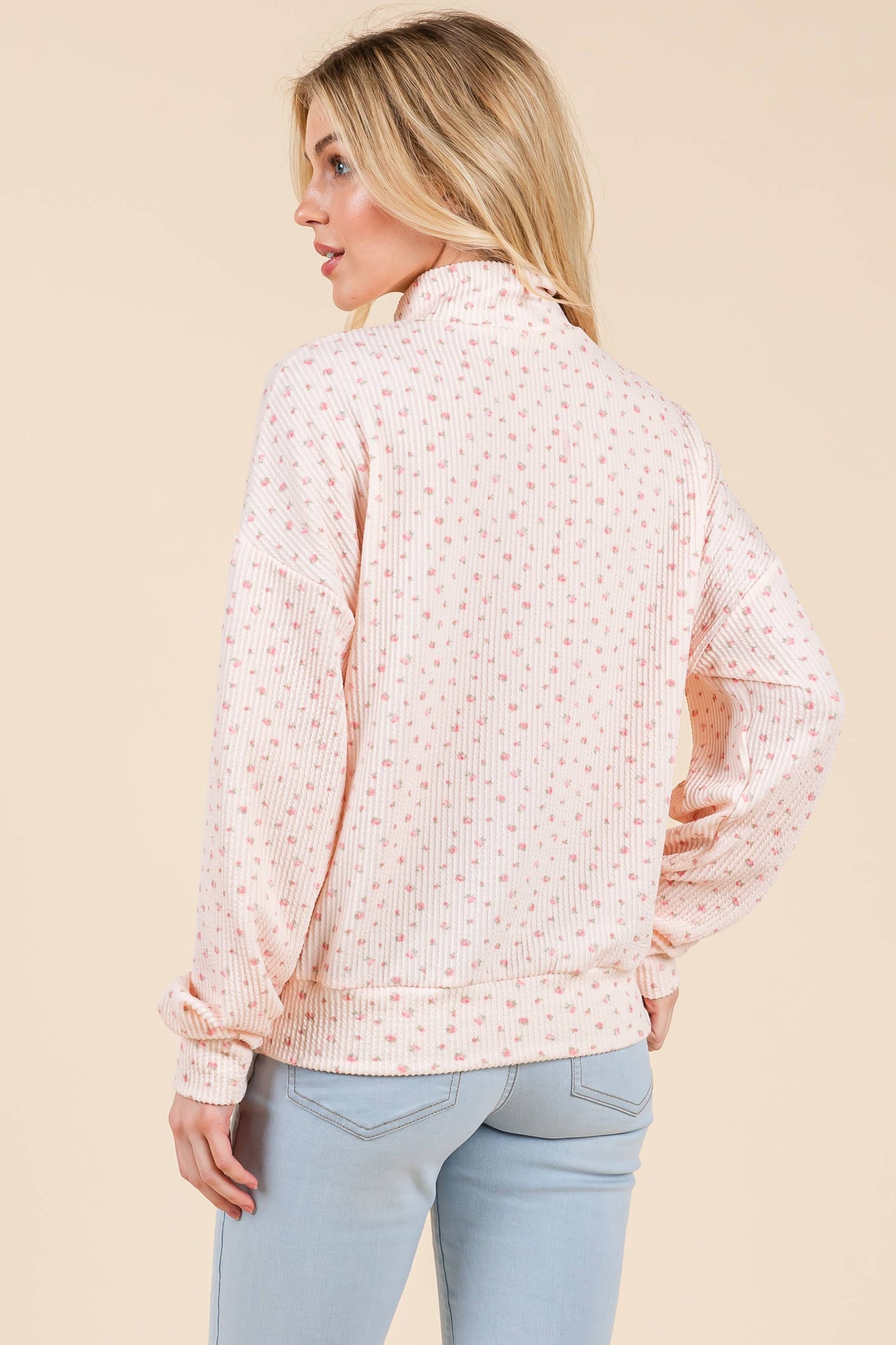 Floral Ribbed Quarter Zip