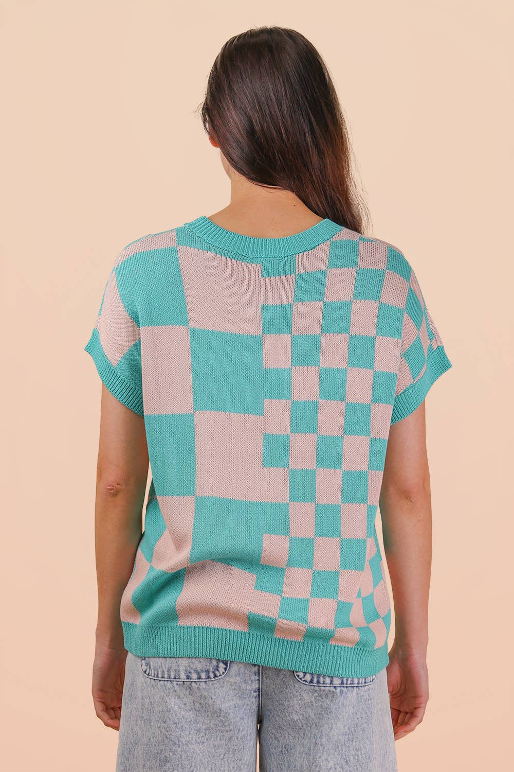 Dolman Sleeve Checkered Sweater Top