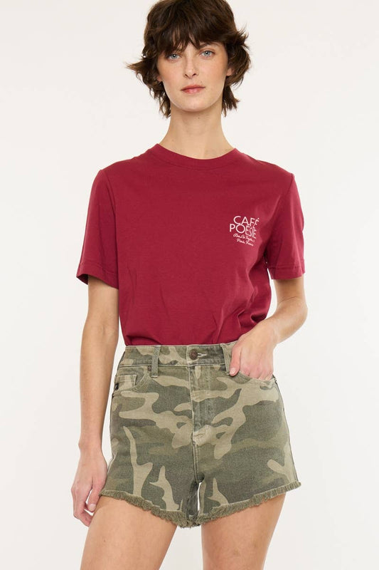 KanCan High Rise Camo Print Stretch Shorts