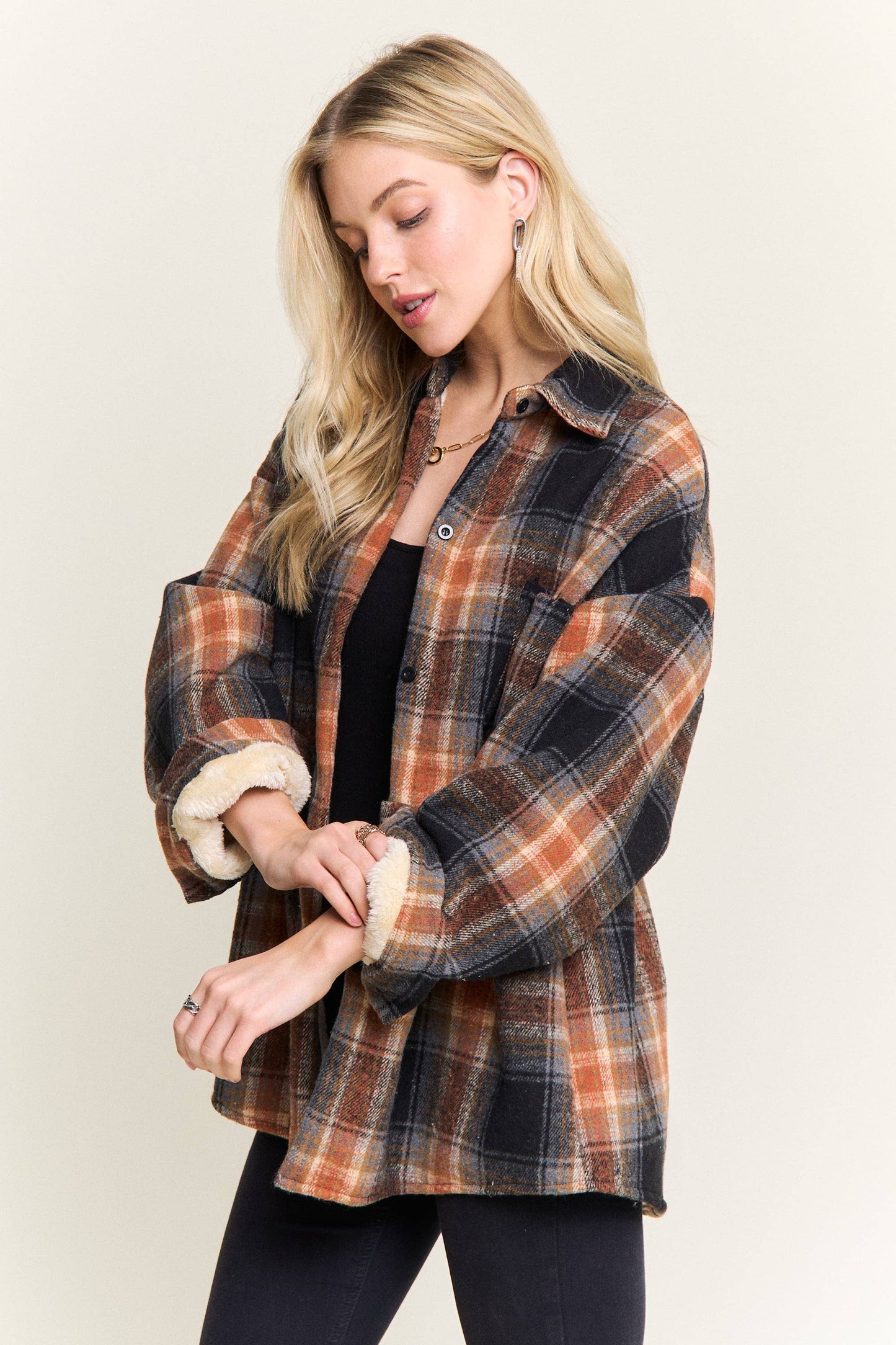 Plaid Sherpa-Lined Button Down Shacket