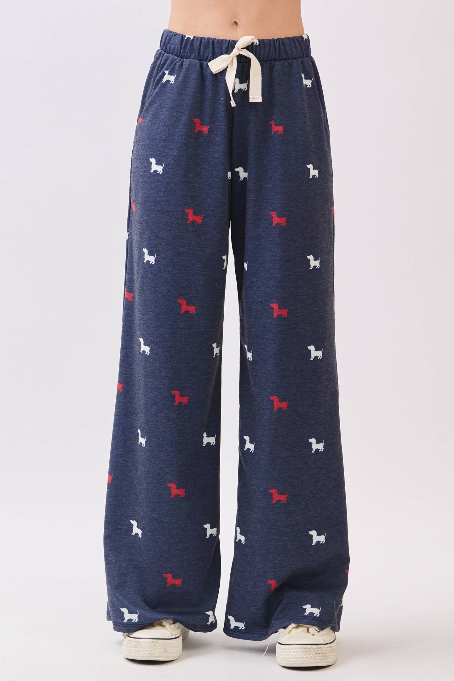 Patriotic Dog Print Wide-Leg Lounge Pants