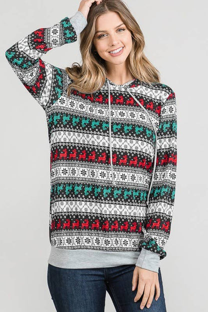 Christmas Reindeer Print Hoodie 🦌🎄